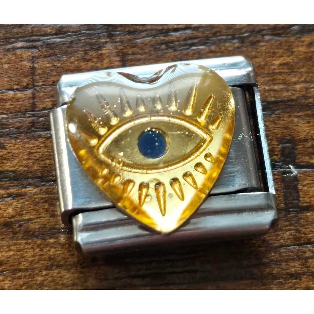 Evil Eye Heart Italian Charm Stainless Steel 9mm Modular Bracelet Link Amber